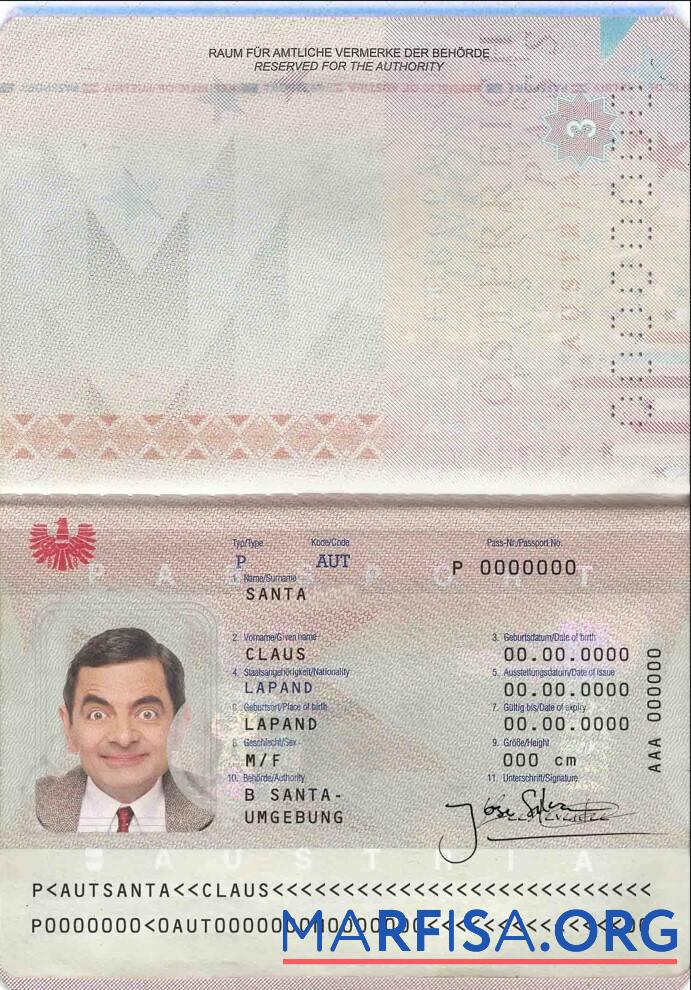 Downloadable Austria passport sample